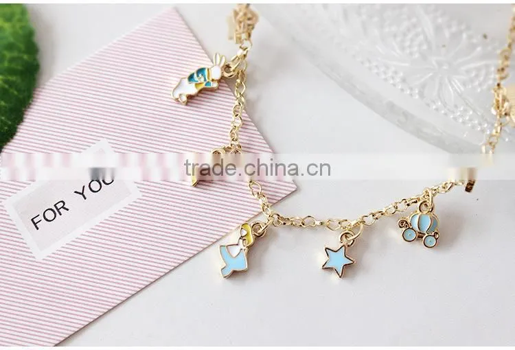 enamel star bowknot rabbit pumpkin carriage the playing cards charms bracelet gold chain bracelet with assorted charms