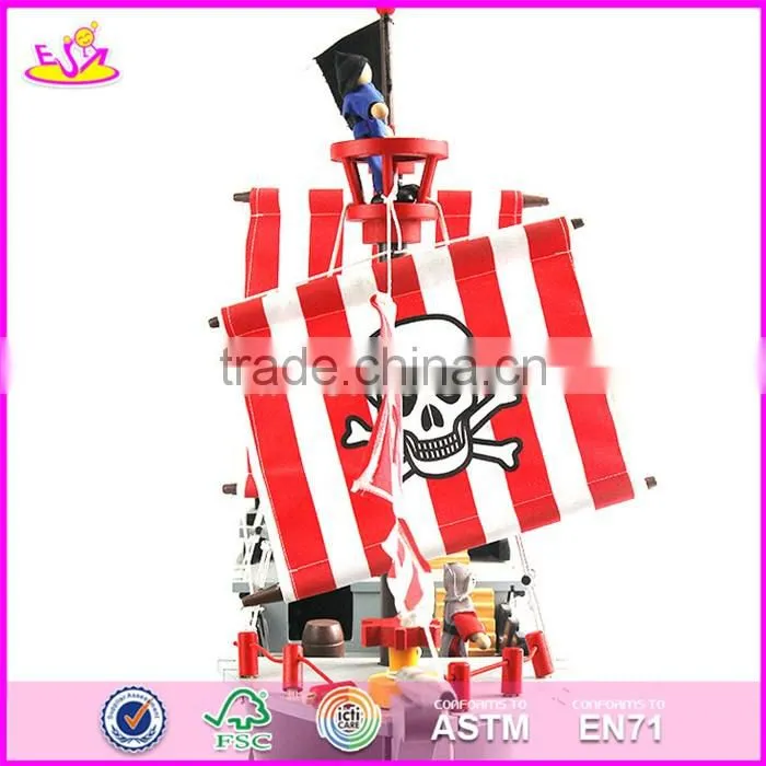 2017 Most popular boys diy wooden toy pirate ships for sale top sale kids wooden toy pirate ships for sale W03B062