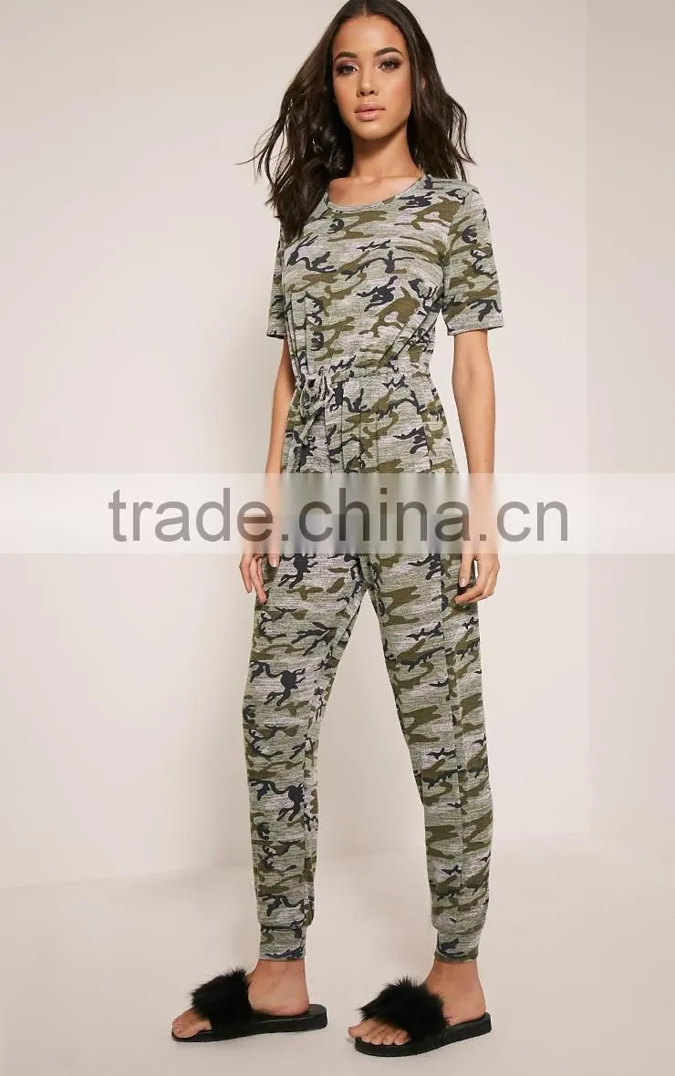 New Arrival Latest Fashion Camo Printed Bodycon Romper Sexy Fitted Short Sleeve Playsuit Casual Jumpsuit 2017