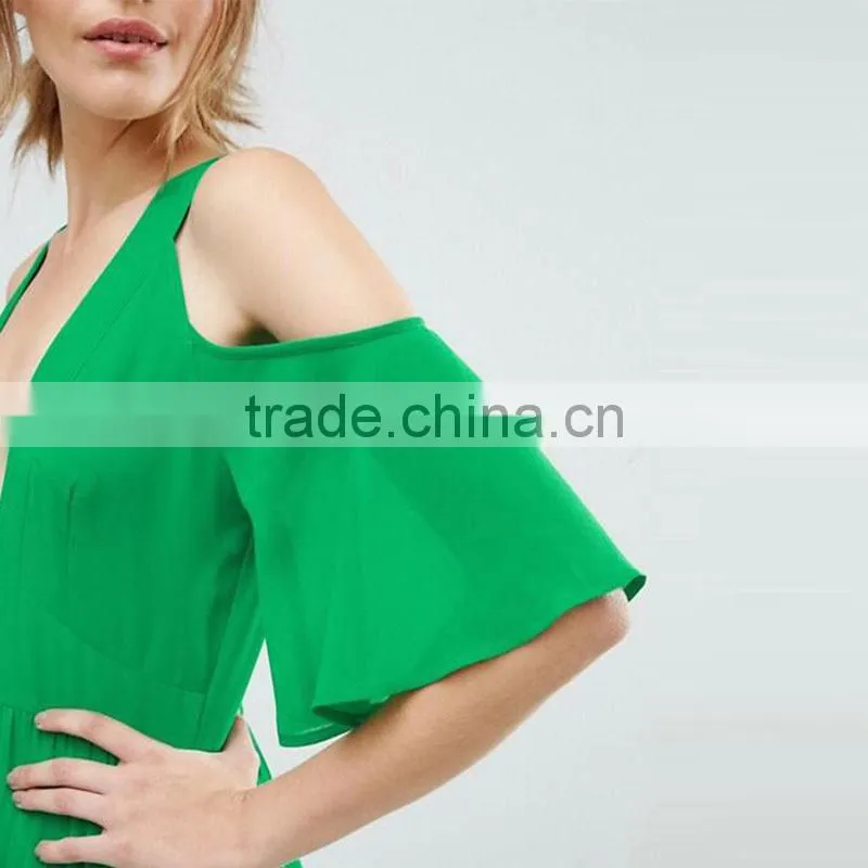 2017 Summer Women Pleated Dress Cold Shoulder Maxi Dress HSd9065