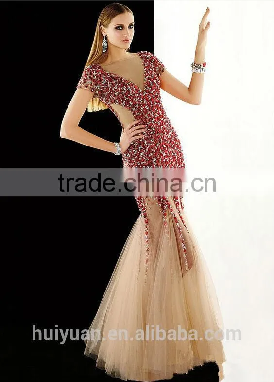 red beaded cap sleeve high neck arabian dresses