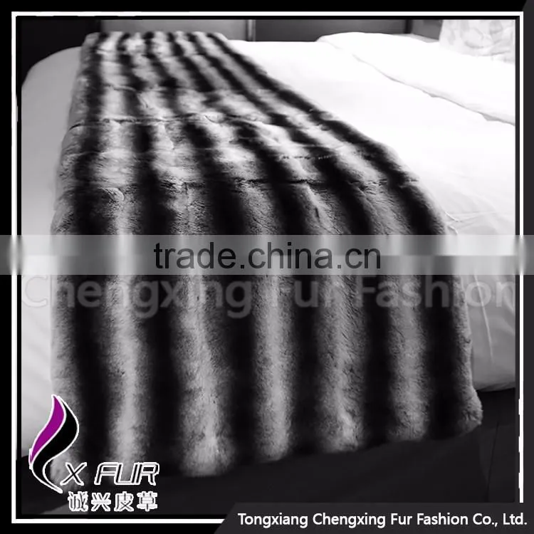 CX-D-128A Luxury Genuine Rex Rabbit Fur Throw Blanket Sofa Throw