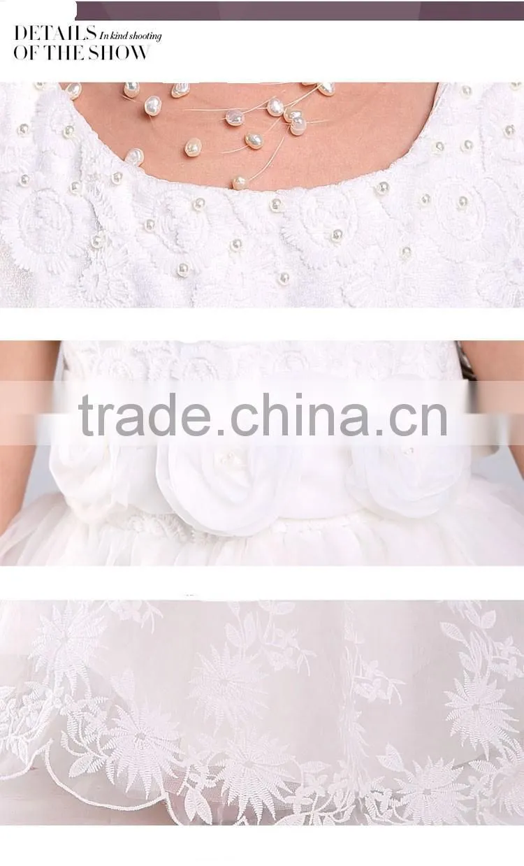 Pakistan Princess Rose Flower girls party dress white Lace Net frock designs for kids baby girl fairy dresses