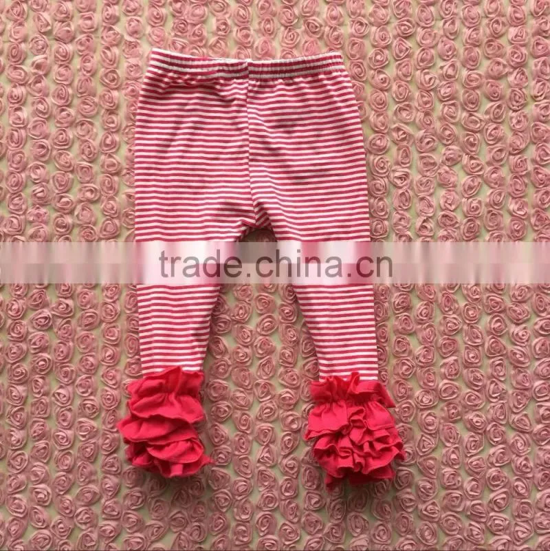 2016 new fashion baby spring 100% cotton stripe with soild color fuller ruffle icing pants