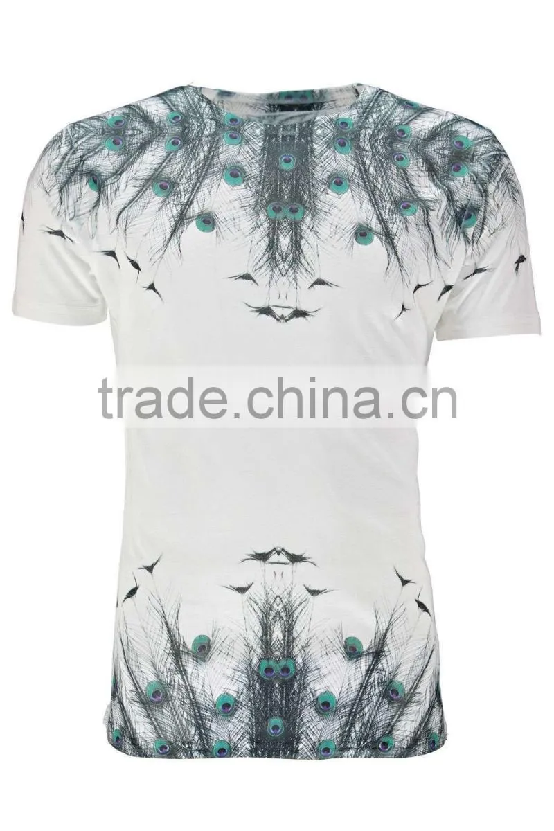 Custom peacock feather printed t-shirt for men