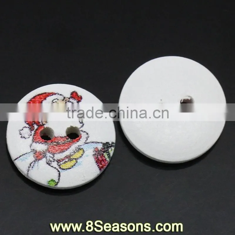 Round White Christmas Santa Claus Pattern 2 Holes Wood Painting Sewing Buttons Scrapbooking