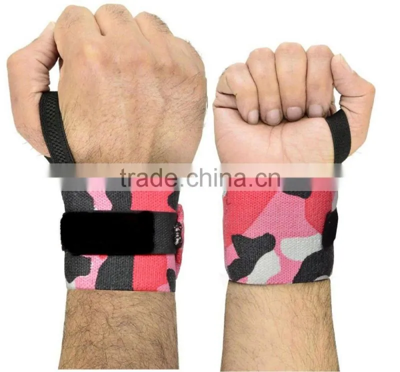 Weight Lifting Wrist Wraps in Black color with two Green Stripe