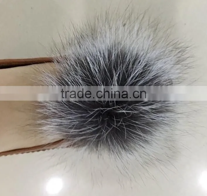 YR1042 Real Silver Fox Fur Pom Pom for Shoes Decorations