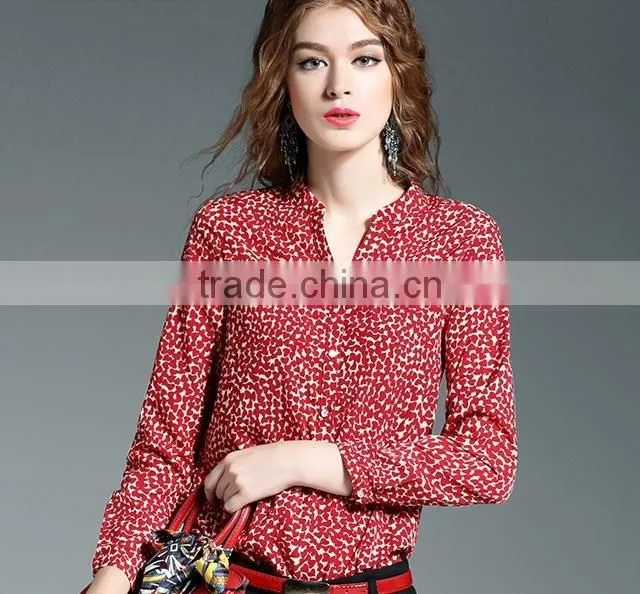 2017 new style office blouses for women printed long sleeve blouse