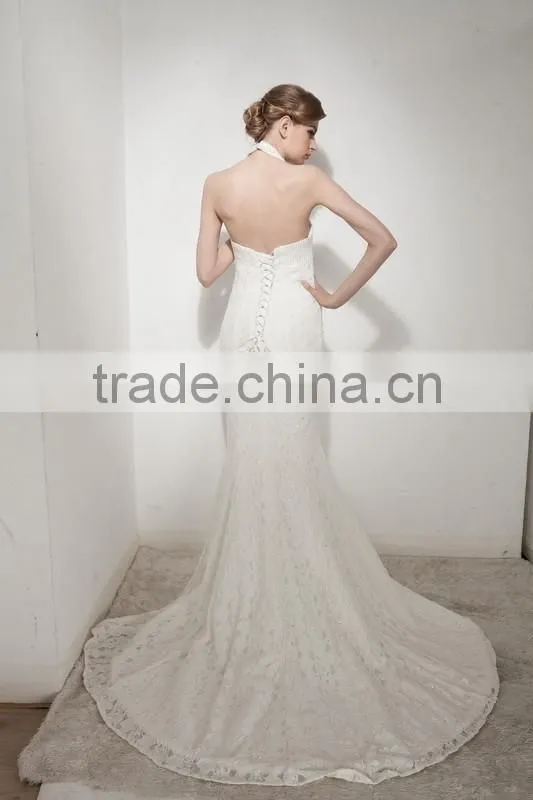 Mermaid Halter Neck Court Train With Elegant Lace Wedding Dress AS30602