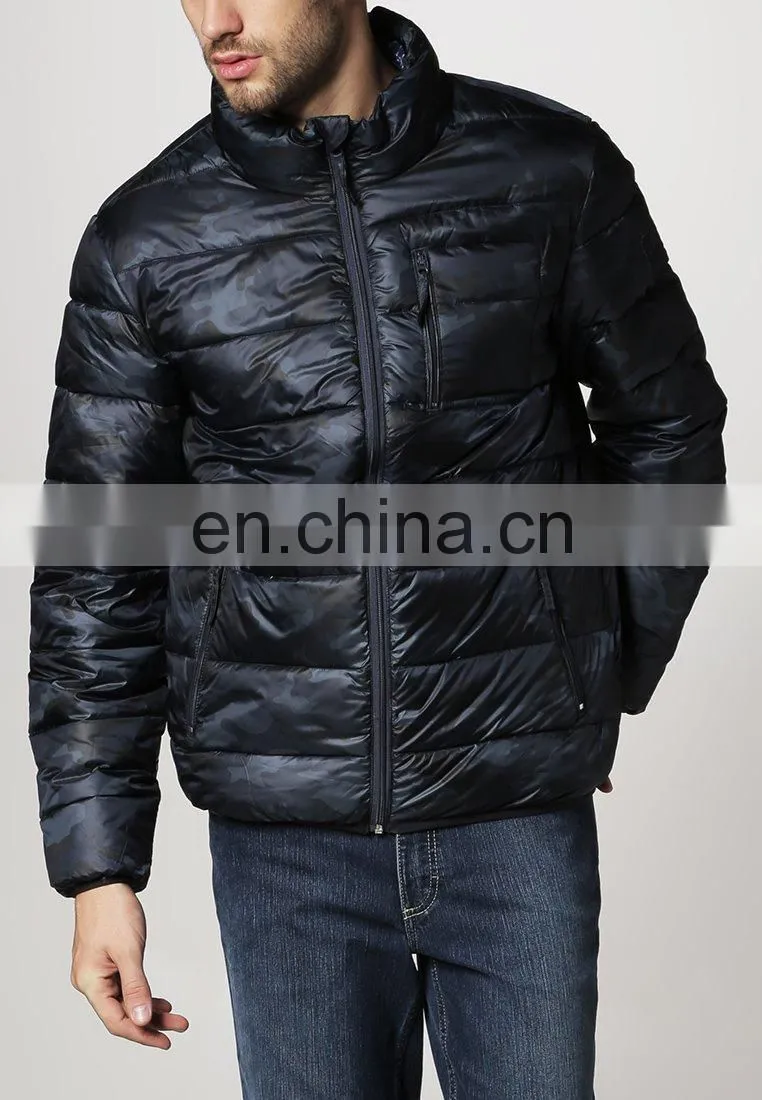 chic navy blue 100%polyester wadding coat for men