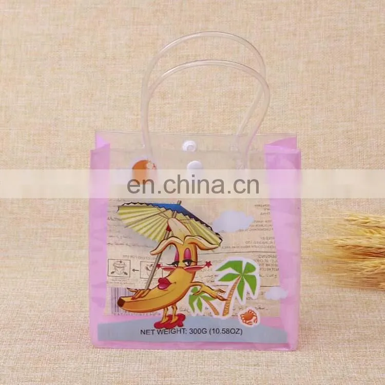 Eco-friendly square pvc bag clear custom gift/jelly/toys/cloth packaging bag with handle