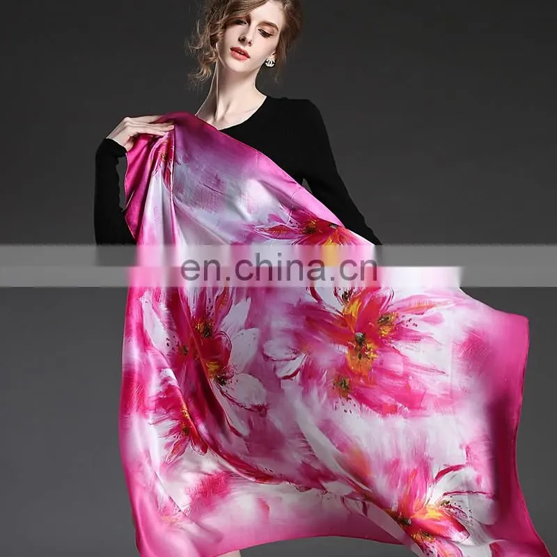Purple silk square scarf for women factory wholesale