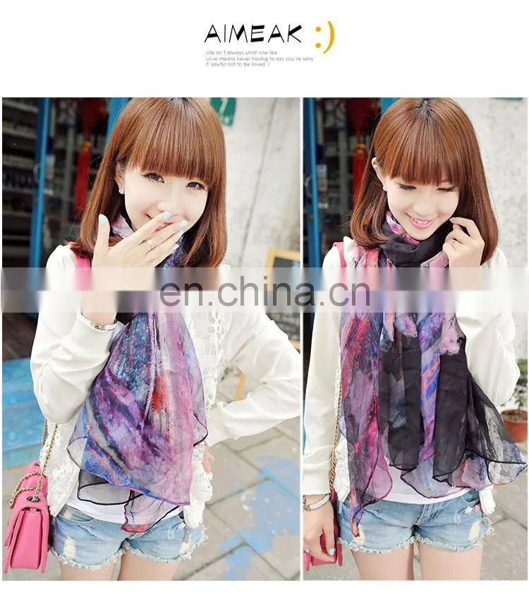 New style environmental printing scarves women's flowers shawl black