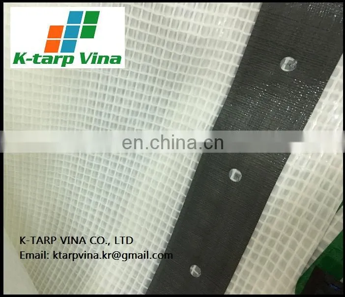 3.2x50m, Leno Transparent scaffolding with logo, Roll type, pre-punching holes, webbing reinforced band