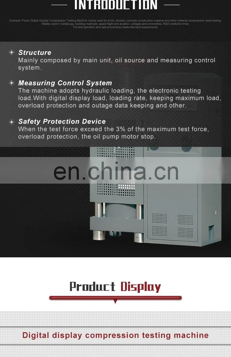 Hot selling hydraulic brick compression 200ton equipment compressive strength testing machine concrete made in China