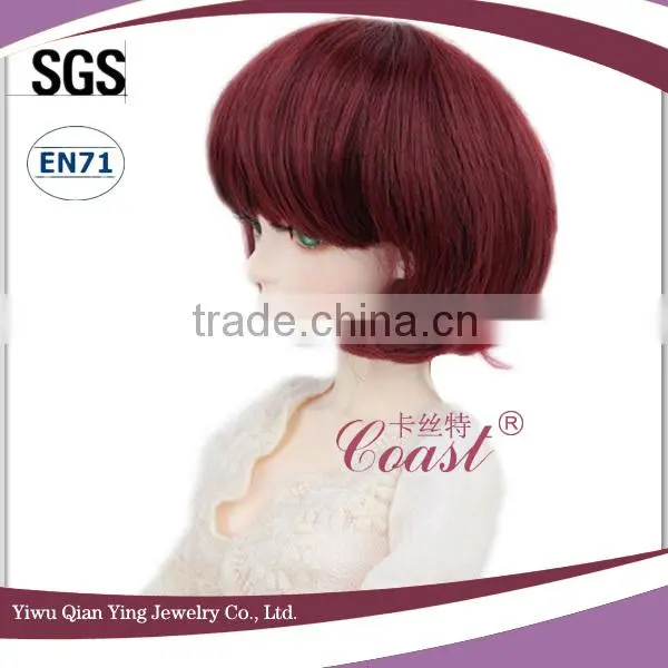 short cheap cute bob cut burgundy doll wig