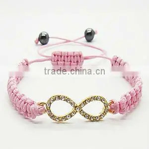 Diamante 8 shape silver color alloy pink wire woven Bracelet