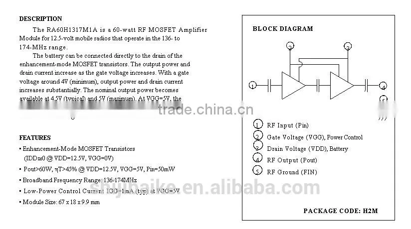 RA60H1317M1A RF MOSFET MODULE 136-174MHz 60W 12.5V