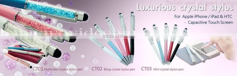 jewelled crystal bling pen with ball chain for smartphone promotional cheap gift screen touch pen promotional mini pen