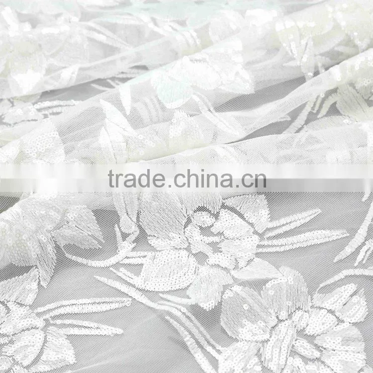 Hot-selling promotional custom sequin lace embroidery fabric with flowers embroidery patterns