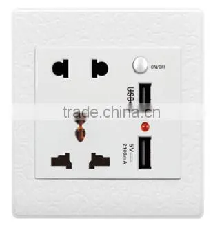 Upgrade Material 2.1A output universal socket outlet/2 USB socket/Mobile phone USB charger