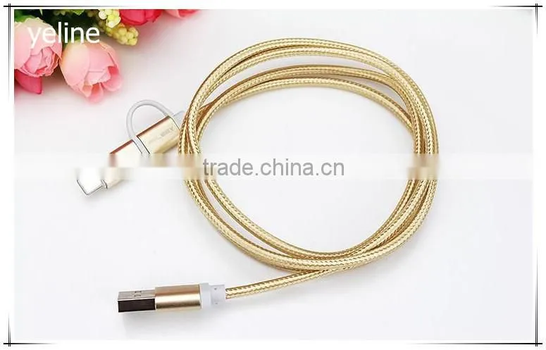 Dual head micro usb & ios usb braid weave data cable for AUSU T45/Zenfone zoom/2 laser