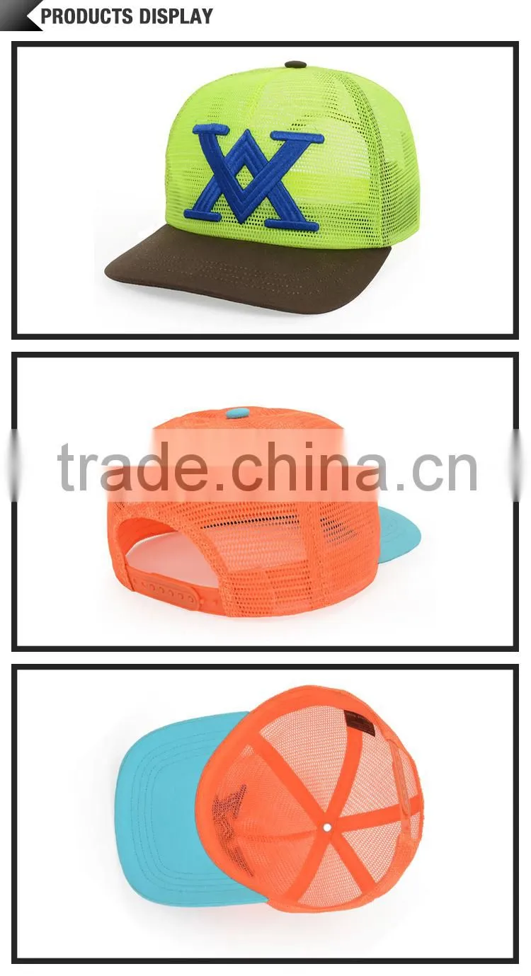 Sample free 5 panel full nylon mesh flat bill kids trucker hat snapback cap