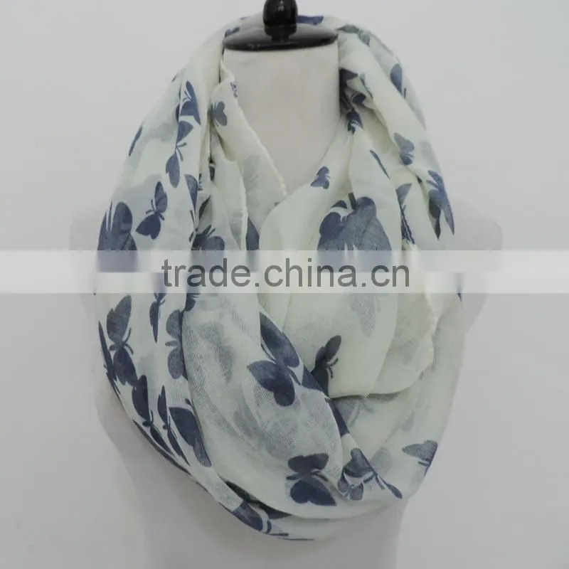 Wholesale Hot Hit New Pattern Butterfly Printing Polyester Cotton Infinity Scarf