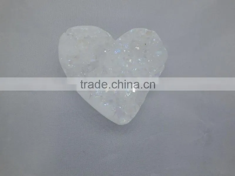 Natural Jewelry accessory agate White Druzy Heart Shape Pendant Loose Stone
