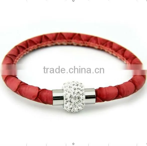 Fashion Jewellry Stainless Steel PU Leather Bracelet with Heart Charm