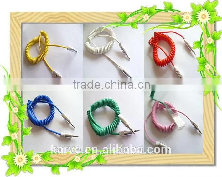 1.8m colorful DC 3.5 M-M spiral audio cable with metal connector