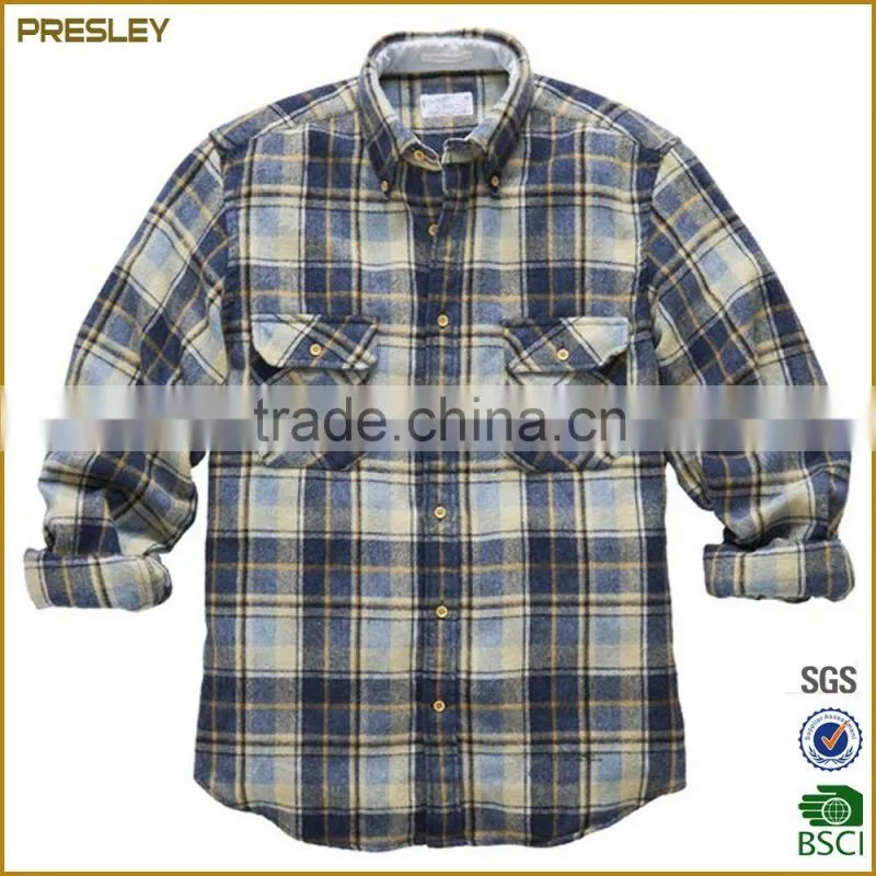 Men's rayon cotton twill plaids flannel fashion shirt with cheap price