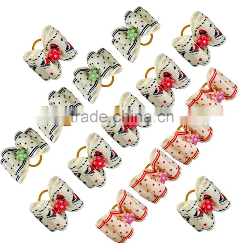 Dog Hair Bows Mixed Colors Doubleloop Flower Topknot Rubber Band Pet Gift