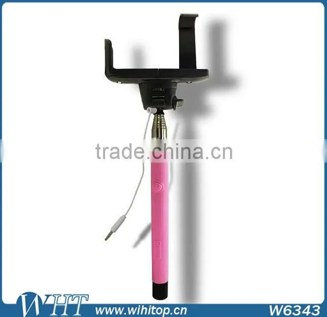 New Designer Extendable Wired Selfie Stick Handheld Monopod Self-pole Built-in Shutter With Mount Clip Holder