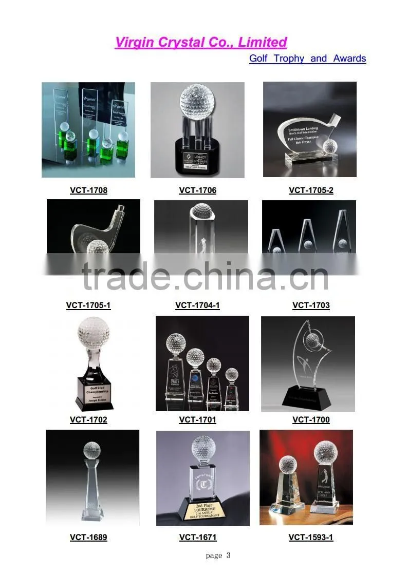 Wholesale new design crystal golf trophy awards for golf club souvenir gifts