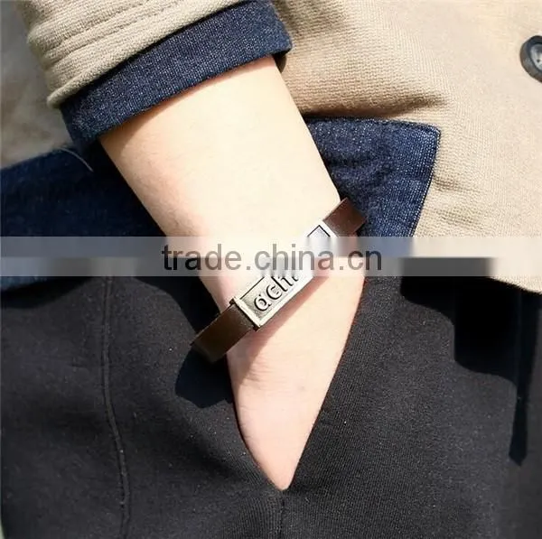 Letters engraved leather cuff bracelet/bulk leather bracelet