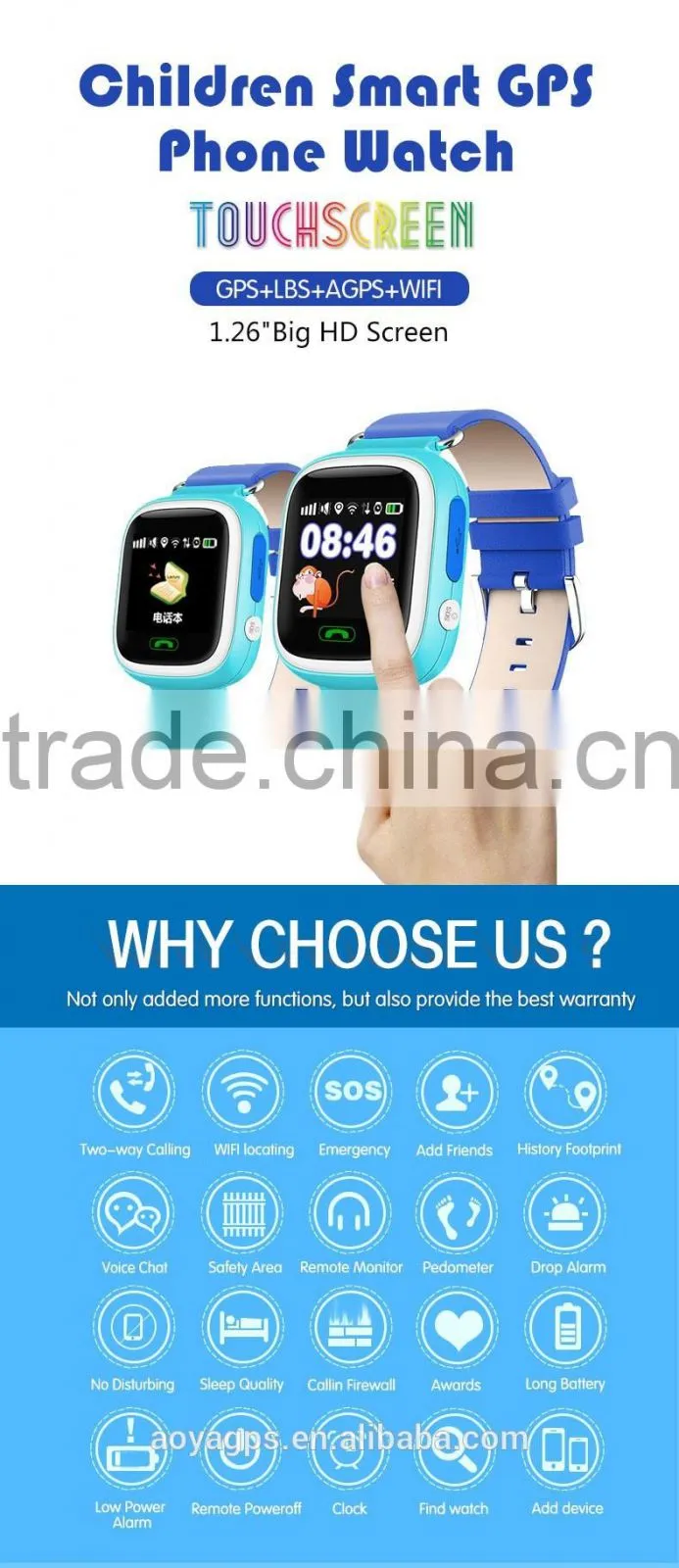 Wholesale GPS Tracker Kids Watch Phone GSM SOS Button Pedometer Touch Screen