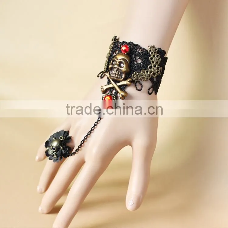 skull cheap woven lace bracelet, lace cuff bracelet