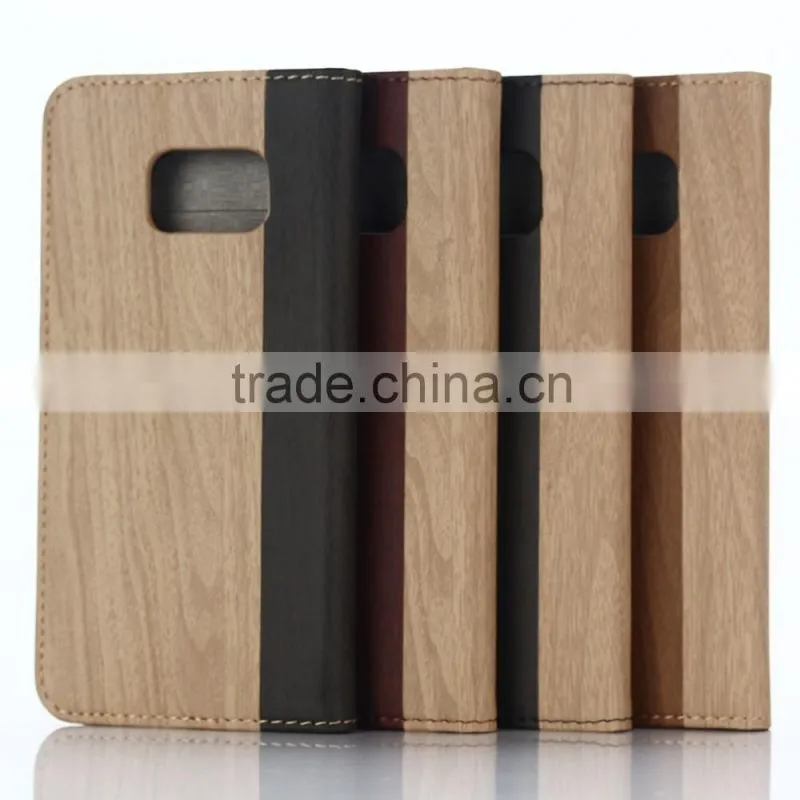 Retro wood leather stand shockproof case for samsung galaxy s7