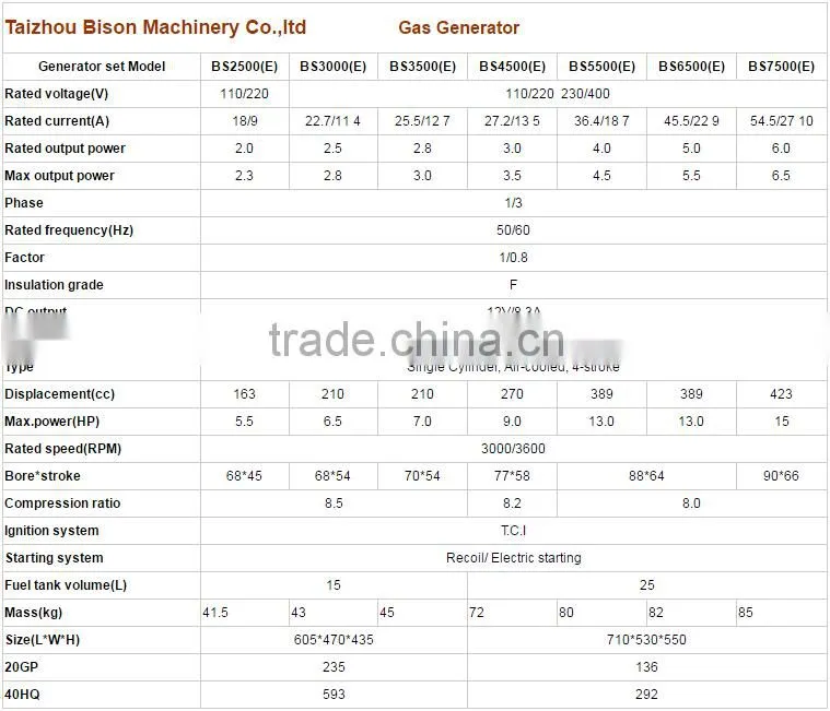 Bison China Taizhou OEM Factory 5KW Air Cooling LPG Biogas Generator