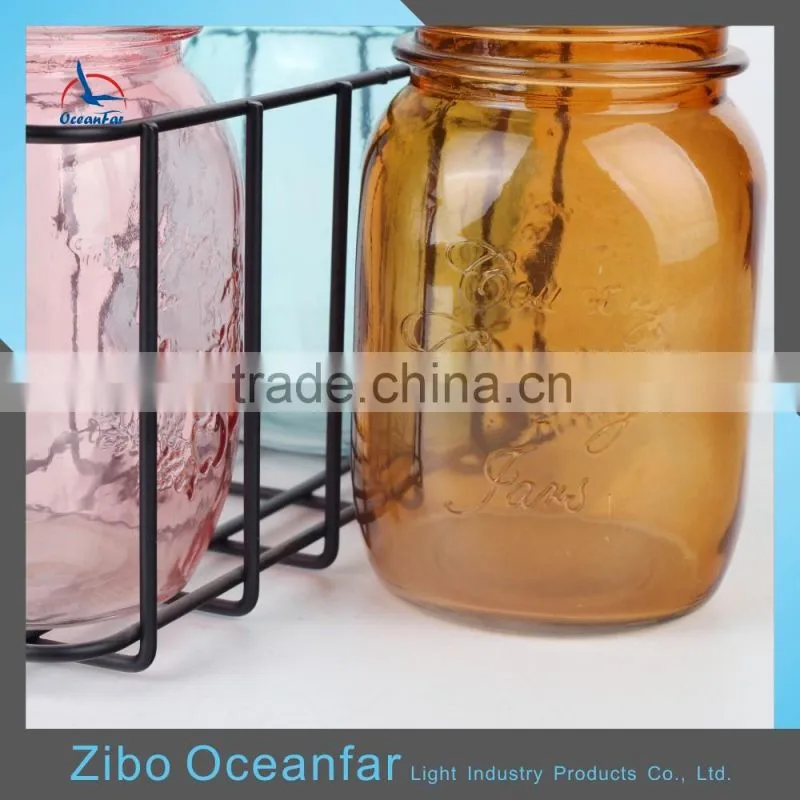 Hot Sale Colored Jars Drinking Mason Glass Metal Stand 16oz Mason Jars Wholesale