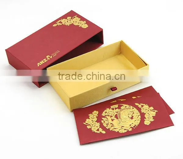 New Year Custom Design Logo Hot Stamping Fancy Paper Red Packet Slide Box