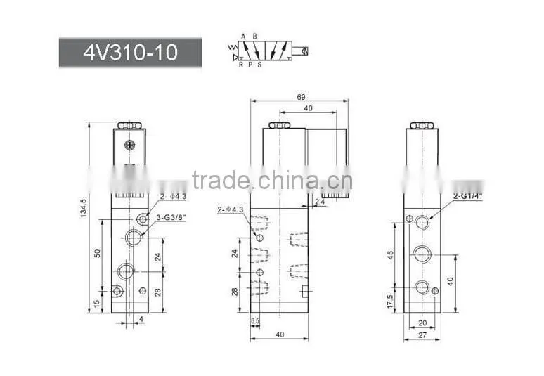 12V 2.5W Solenoid Air Valve 5port 2position BSP 4V310-10 Pilot-operated Type