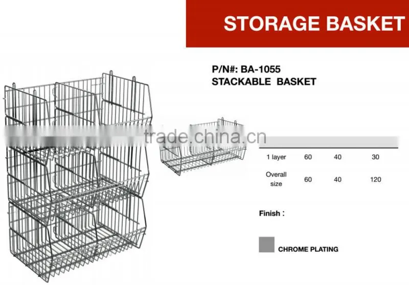 Popular Assemble Adjustable Stackable Storage Metal Wire Basket