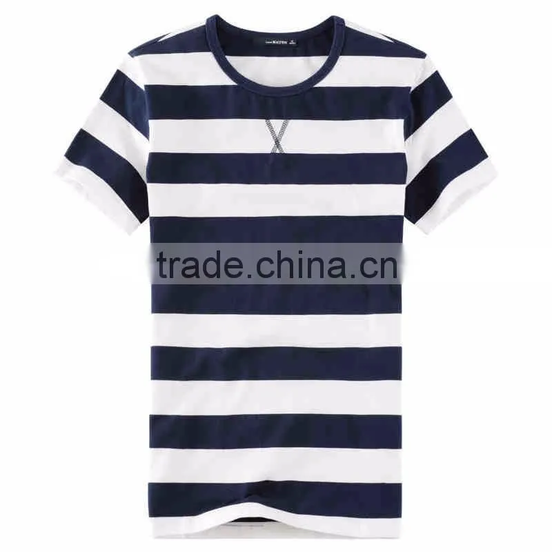 wholesale clothing high quality 100%cotton o neck stripes tshirts bulk with Chian clothes factory