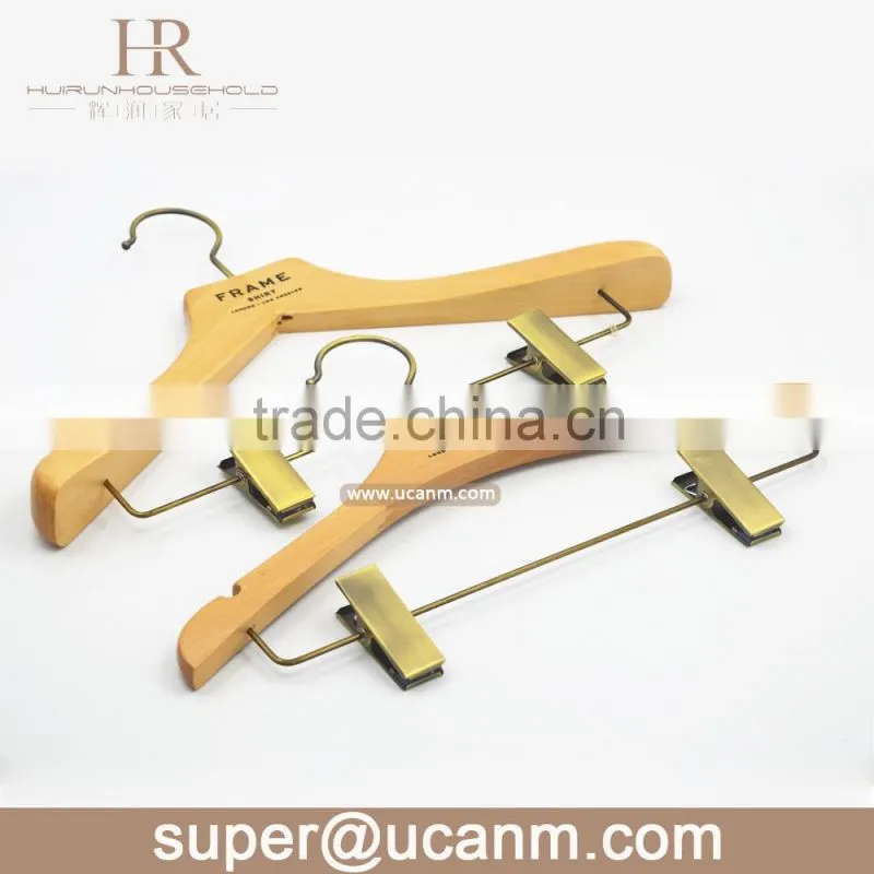 HRW-FF1GP wooden luxury clothes hanger,wooden clips hanger