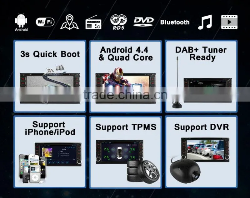 Ownice Quad core Android 4.4 double 2 din touch panel Car radio GPS with FM AM radio