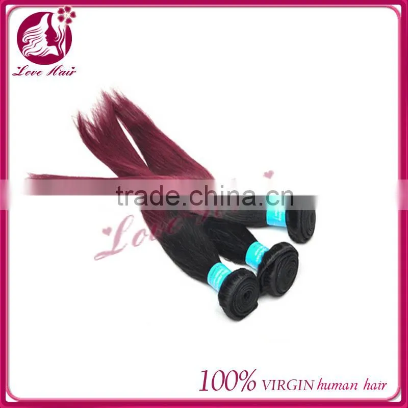 Silk straight ombre hair weave #1b #Burg brazilian virgin hair