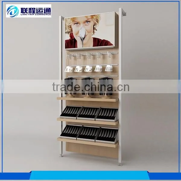 Top metal retail supermarket wooden wall kitchenware display shelves